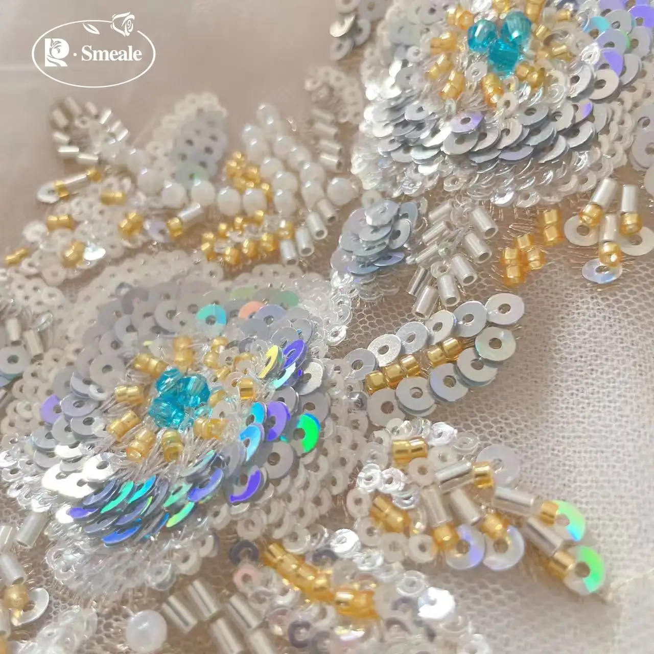 1 Paar. Mehrfarbige silberne Perlenblume. Glänzende Pailletten-Applikation, Stickerei-Patches, DIY Nähen von Kinderbekleidungsmaterialien RS24599 – Detail 7
