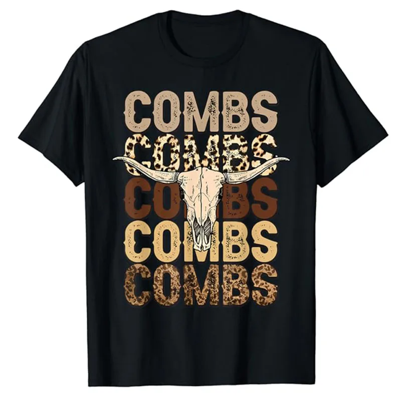 Funny Combs Country Music Western Cow Skull Cowboy T-Shirt Horseback Rider Rodeo Goer Clothes Short Sleeve Blouses Graphic Tee