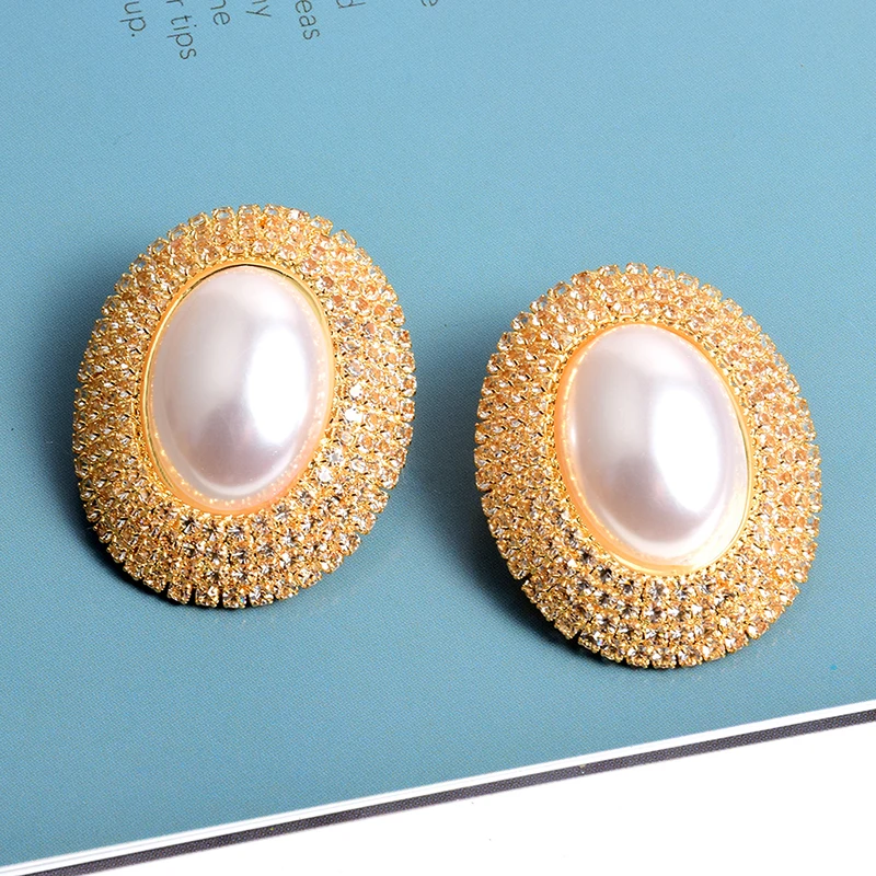 New Arrival Luxury Pearl Crystals Round Drop Earrings High-Quality For Women Fashion Earring Daily Birthday Party Jewelry Gifts