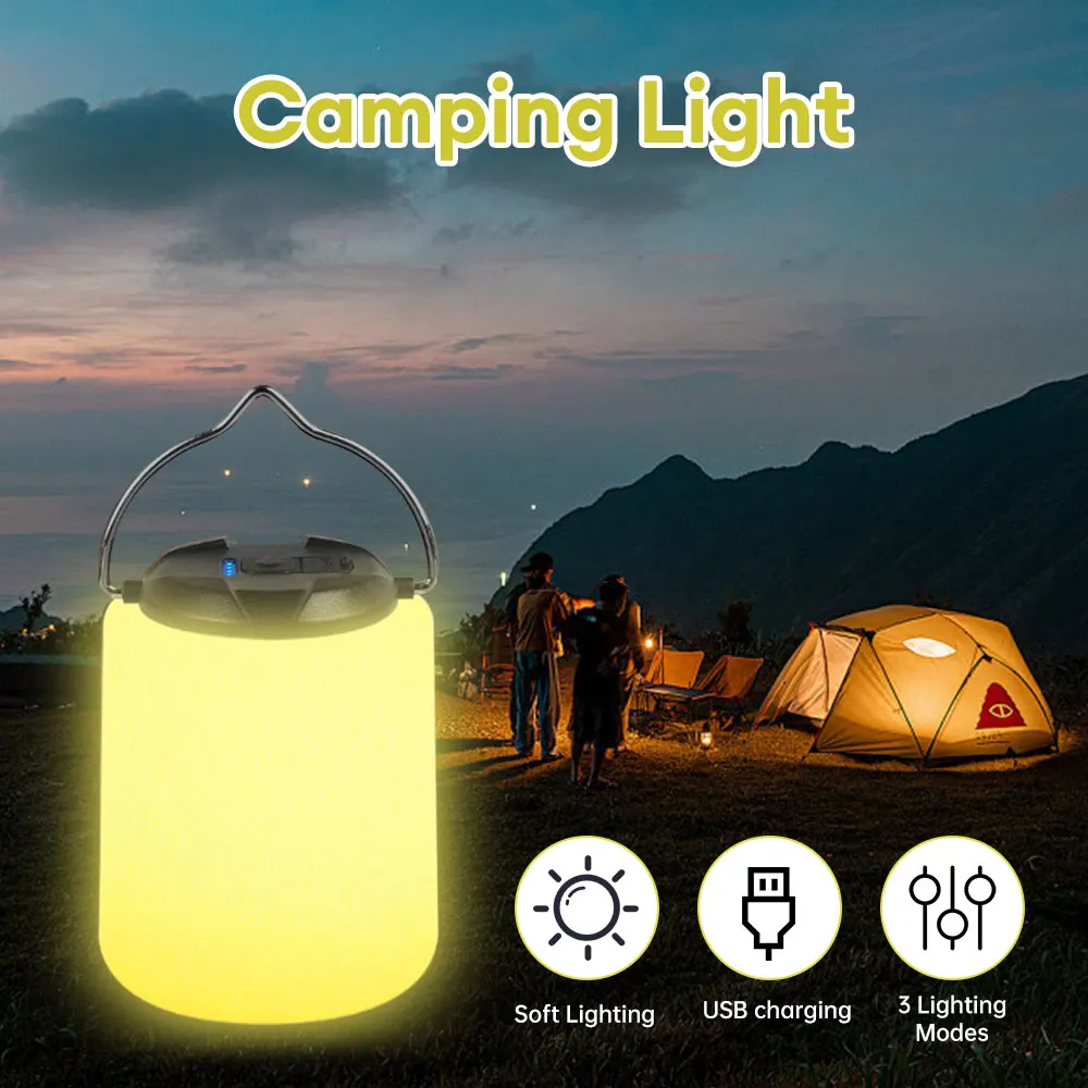 Rechargeable LED Camping Lantern with Hook Super Bright Soft Light Tent Light Night Fishing Light Outdoor Emergency Lamp