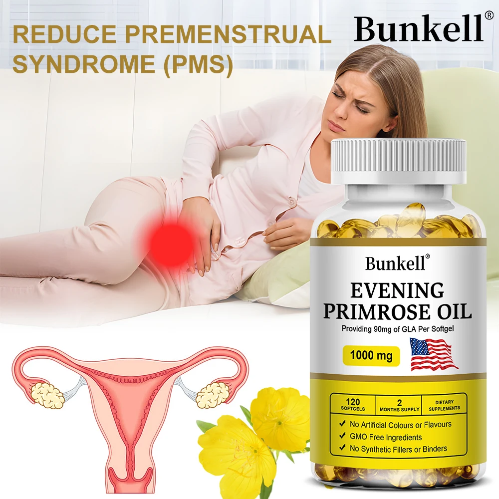 Evening Primrose Oil Capsules for Healthy Skin and Hair, Balance Hormones and Reduce Menopause