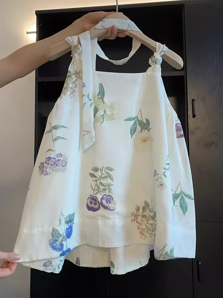 Chic Floral Beach Tanks Women Slim Sexy Camis Sweet Tanks Summer Fashion Casual Elegant Female Ocean Holiday Sleeveless Tops New