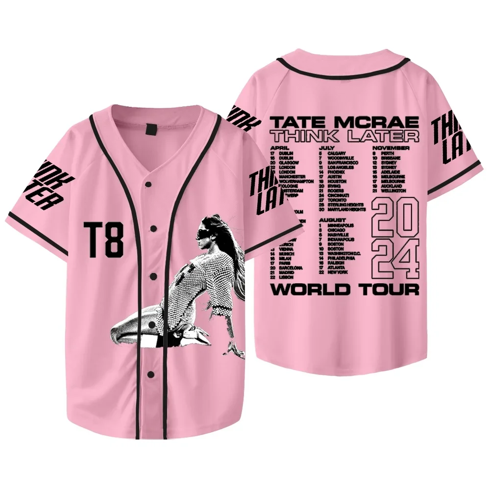 ‎Tate McRae Think Later World Tour Merch Jersey Women Men Fashion Casual Short Sleeve Baseball Jacket