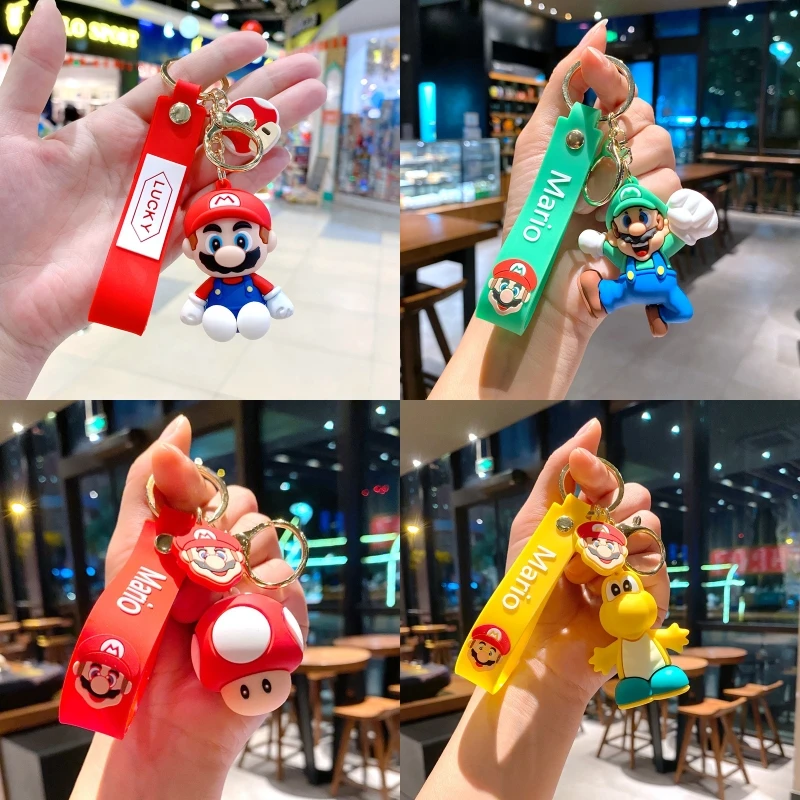 

MINISO 3D Cartoon Cute Keychain Super Mario Bros Pendant Toys Keychain Yoshi Goomba Kinopio Car Keyring Ornament Birthday Gifts