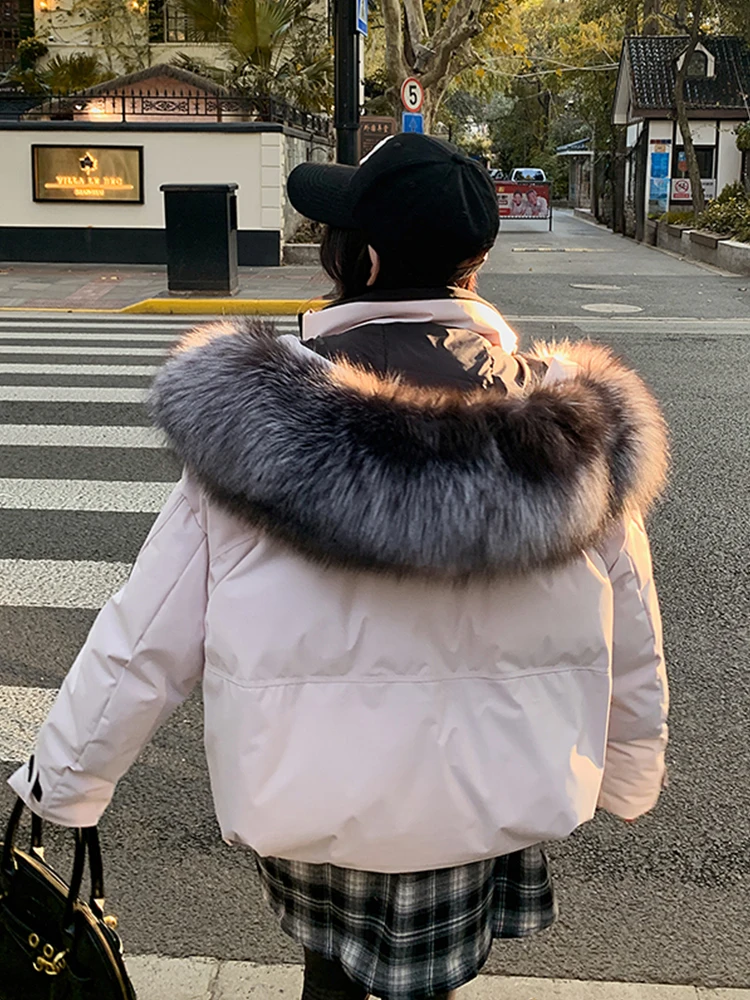 ฤดูหนาว WARM Real Goose Down แจ็คเก็ตขนสุนัขจิ้งจอกธรรมชาติ COLLAR Coat Hooded กลางแจ้งปักเป้าแจ็คเก็ตผู้หญิงหนาหญิงเสื้อ