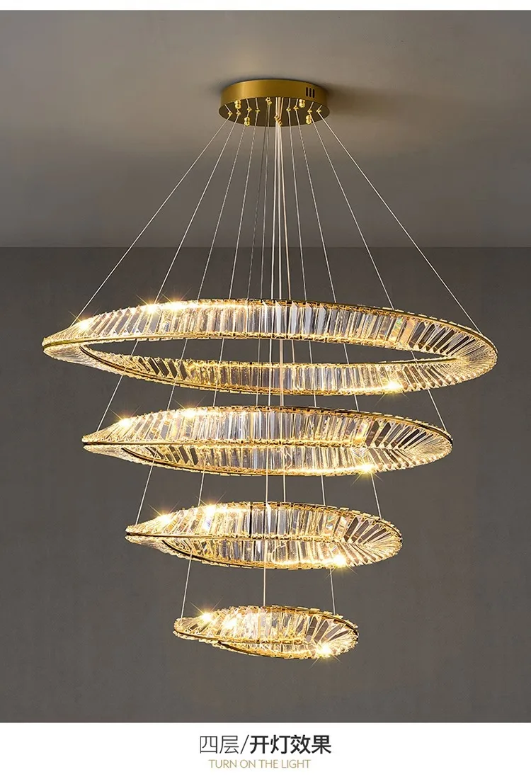 The main lamp of the modern light luxury living room is atmospheric and simple, and the crystal chandelier is simple