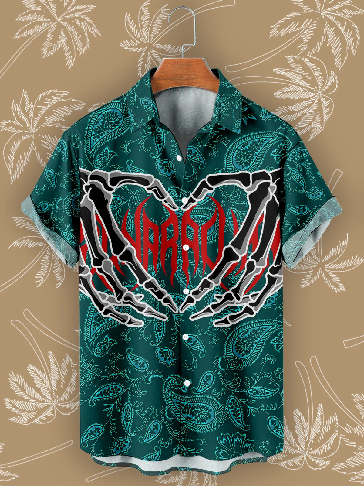 Skull Hand Print Hawaiian Beach Shirt Summer Breathable 2024 Street Style Short Sleeve Oversized Shirt Men's Casual Ropa Hombre