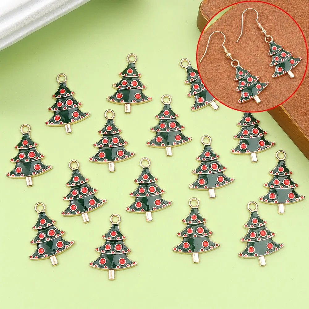 3/11/22 Buah Liontin Berbentuk Pohon Natal Enamel Hijau, Digunakan untuk Gelang DIY, Kalung, Anting, Aksesori Rantai Pergelangan Kaki