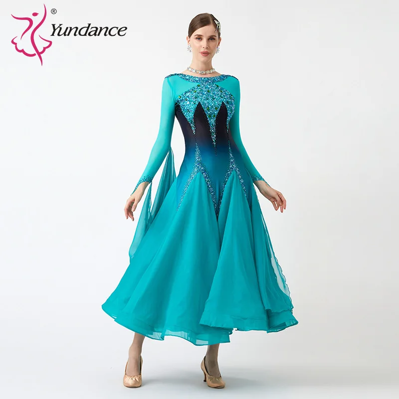 B-23115 New Women Modern Dance Rhinestone Color Diversity Dress Ballroom National Standard Waltz Competition Performance