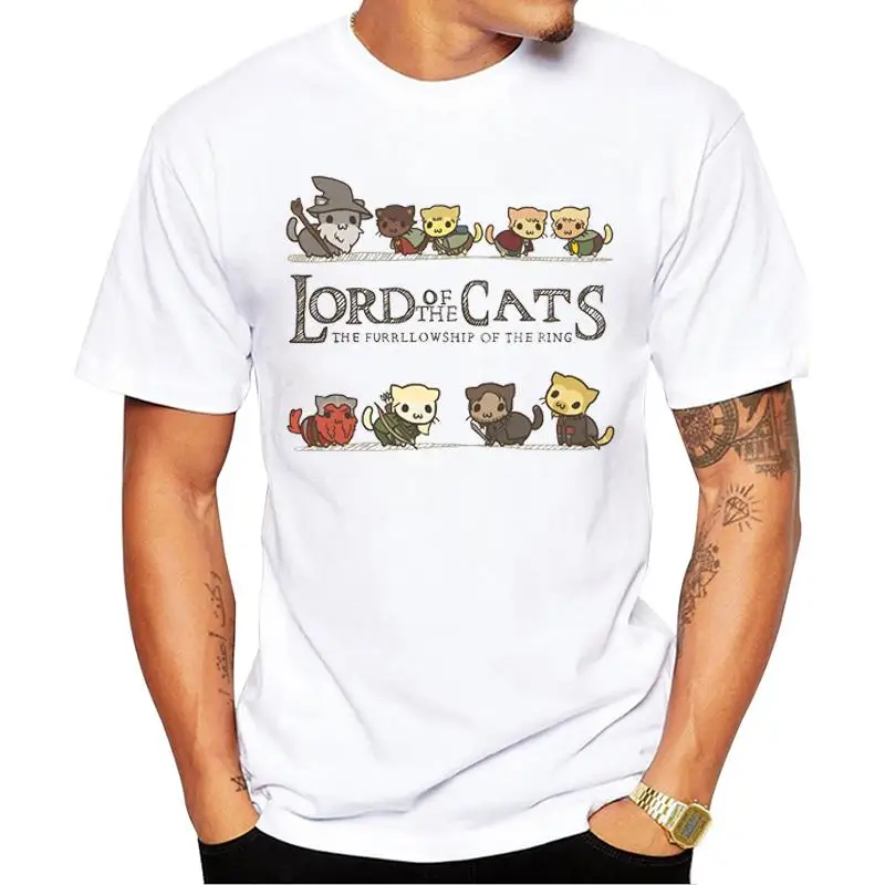 

FPACE Short Sleeve O-Neck Funny Lord of the Cats Men T-Shirt Vintage Cat Printed Tshirts Casual Summer Tee Hipster Tops