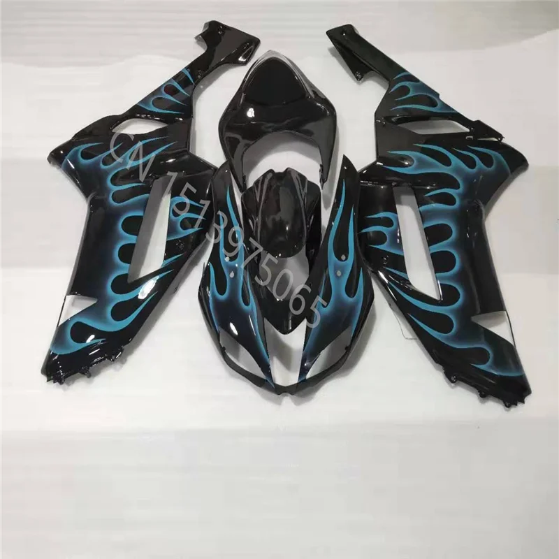 

ABS Plastic Injection molding fairing for Kawasaki ZX6R 07 08 ZX6R 2007 2008 ZX6R 07- 08 black blue flames Motorcycle fairing