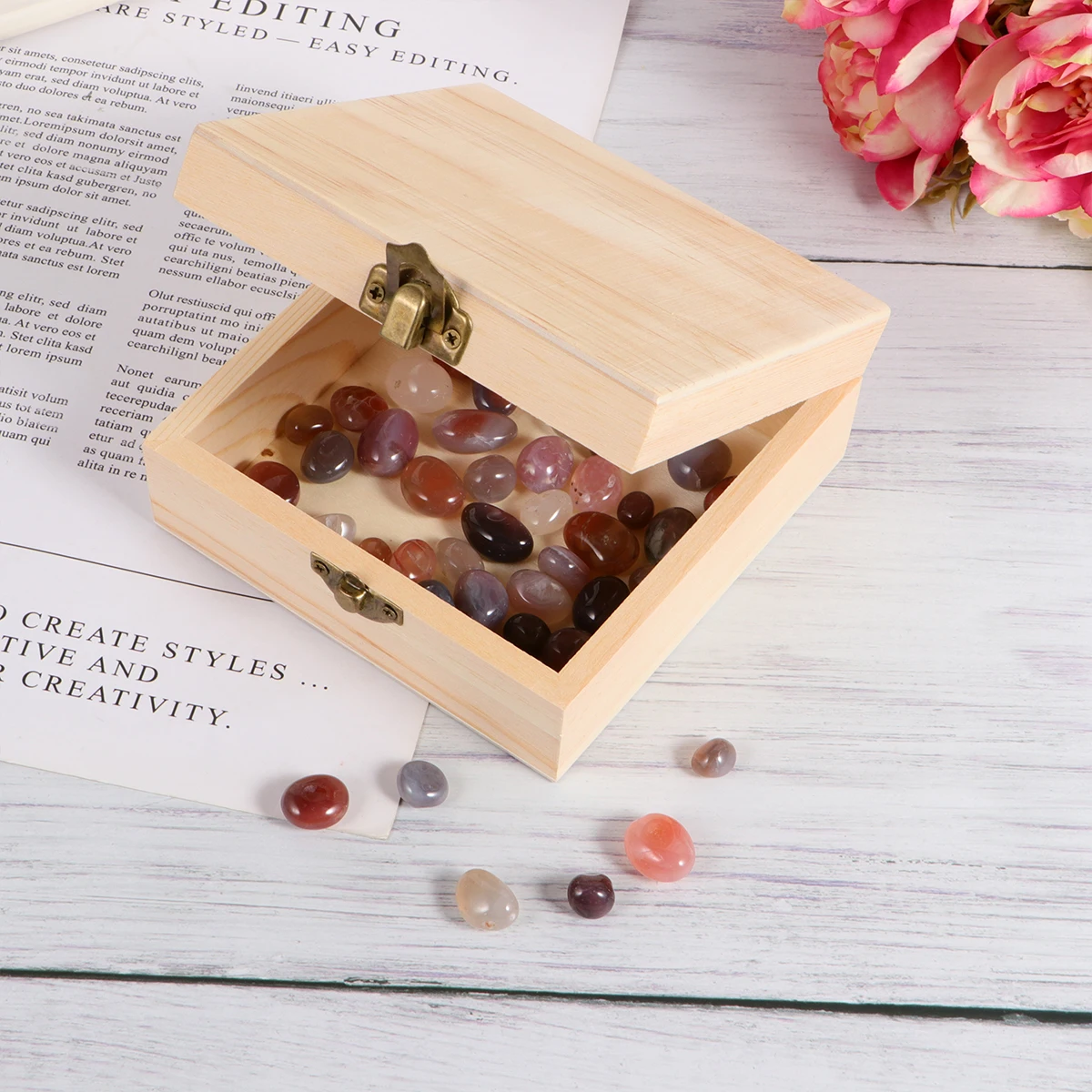 

Wooden Jewelry Box Practical Boxes Women Trinket Treasure Chest Handmade Square