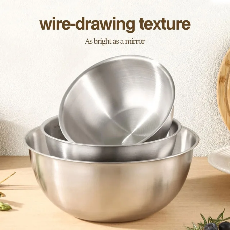 1pcs Cooking Bowl Stainless Steel Household Measuring Mixing Dough Bowl Egg Beating Salad Baking Bowl Home Kitchen Accessory