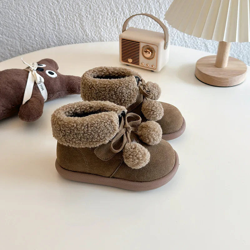 

2025 зимние флисовые зимние сапоги для девочек, толстая теплая противоскользящая детская обувь на мягкой подошве, хлопковые ботильоны для малышей и малышей