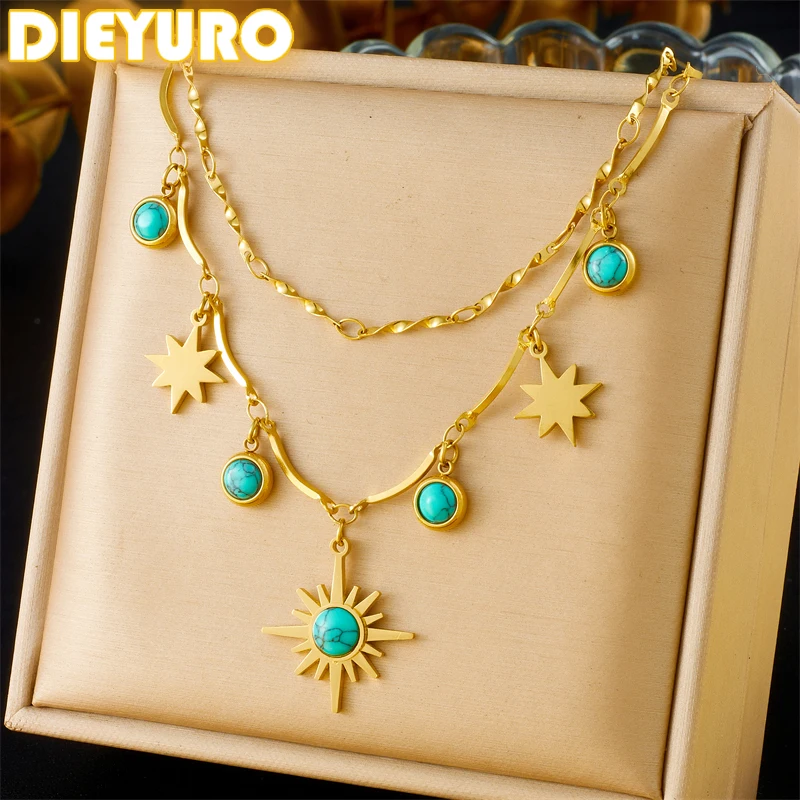 dieyuro-316l-aco-inoxidavel-vintage-turquesa-awn-estrela-dupla-camada-colar-feminino-nova-moda-tendencia-pescoco-corrente-joias-presente