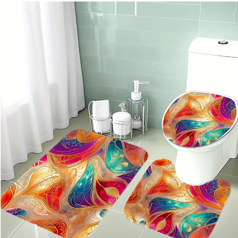 

3pcs Set Lavender, Lake Blue, Golden Bathroom Mat Collection | Soft Flannel, Non-Slip, Holiday Decorative, Machine Made Polyeste