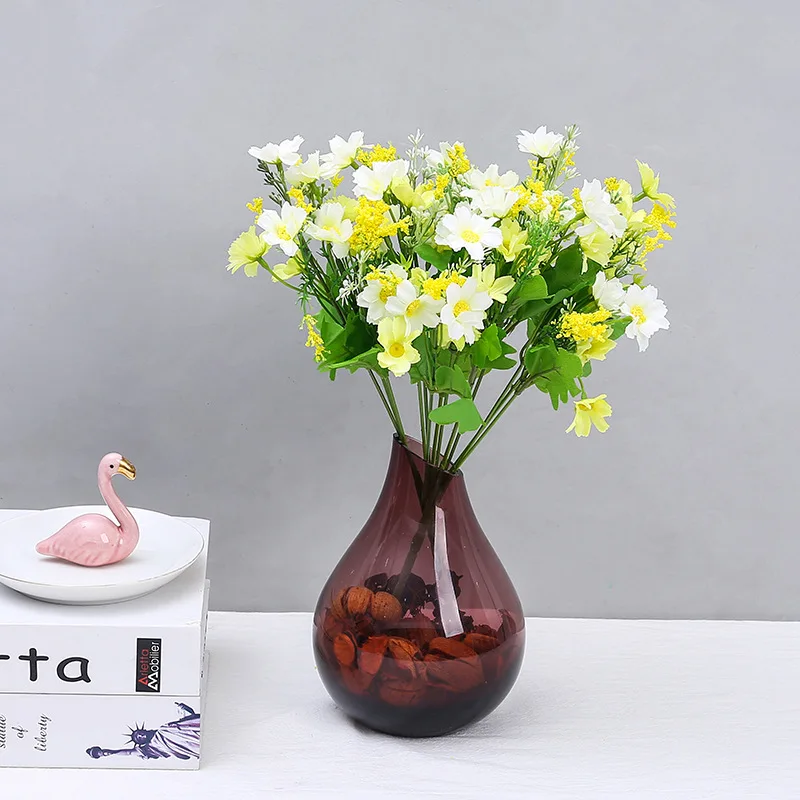 Artificial Colorful Daisy 7 Big Heads and 4 Buds Silk Dancing Lady Orchid Flowers Cheap Bouquet Fake Flowers Home Wedding Decor