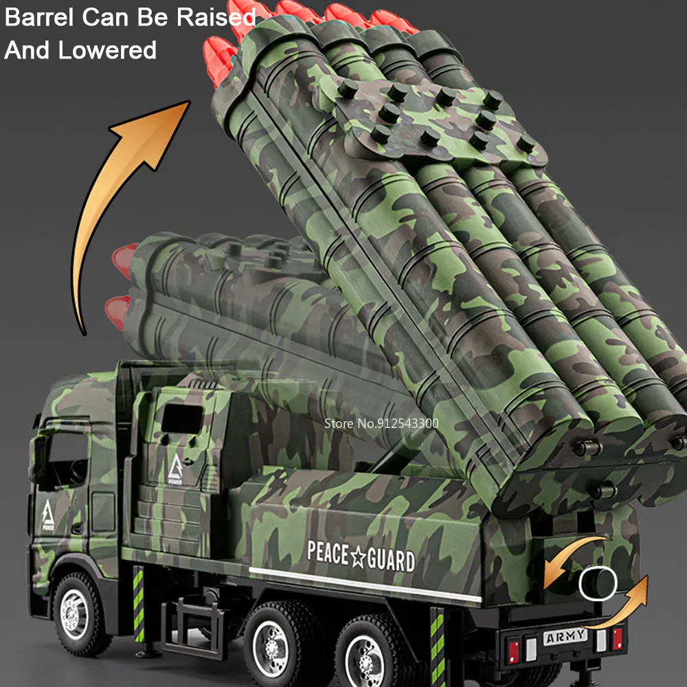 Schaal 1:32 Missile Truck Speelgoedmodel Auto Raketwerper Voertuig Metaal Diecast Geluid Licht Trek Militaire Modellen Jongens Geschenken