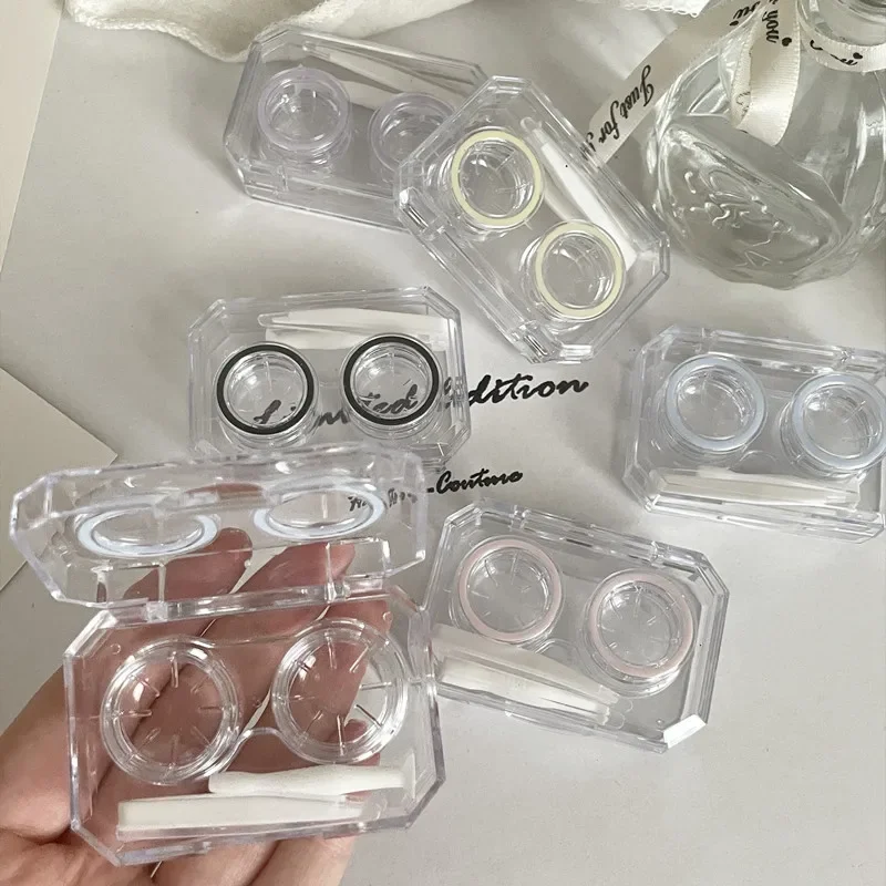 Transparent Mini Contact Lens Box Women Travel Portable Contact Lenses Case Companion Contact Lens Care Box with Mirror Tweezers