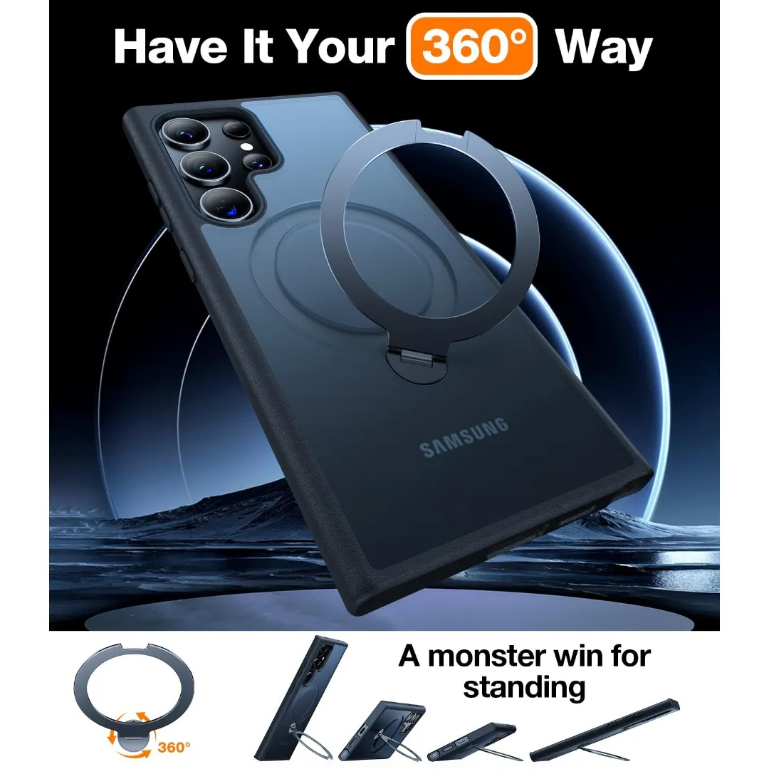 TORRAS 360° Rotating Magnetic Stand for Samsung Galaxy S24 Ultra Case Compatible Magsafe Shockproof Slim Protection S24 Ultra