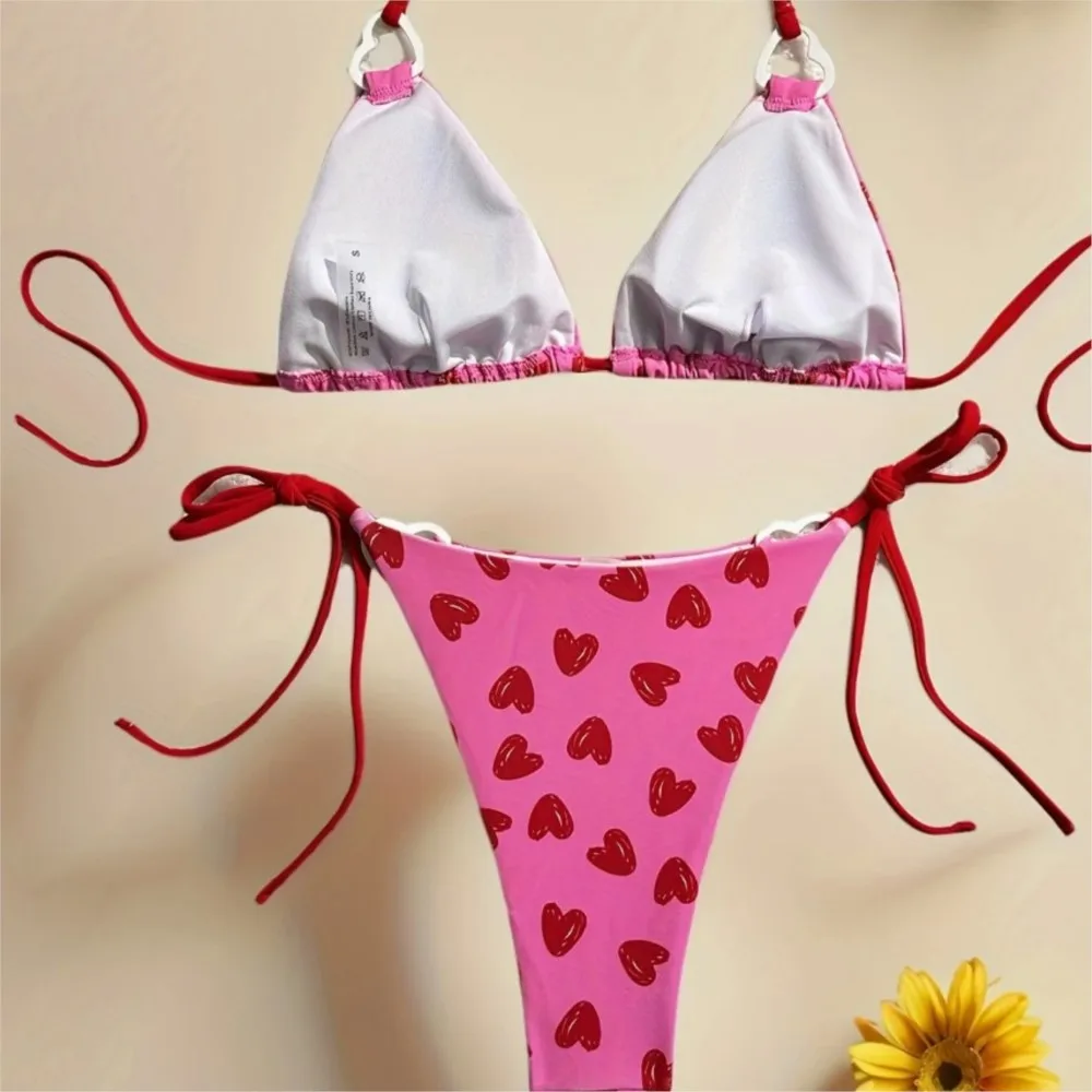 New Sexy Women's Bikinis And Tankinis Simple Style Swimsuit Backless Beachwear Neck Halter Printed Leace-up Contrast Temperament