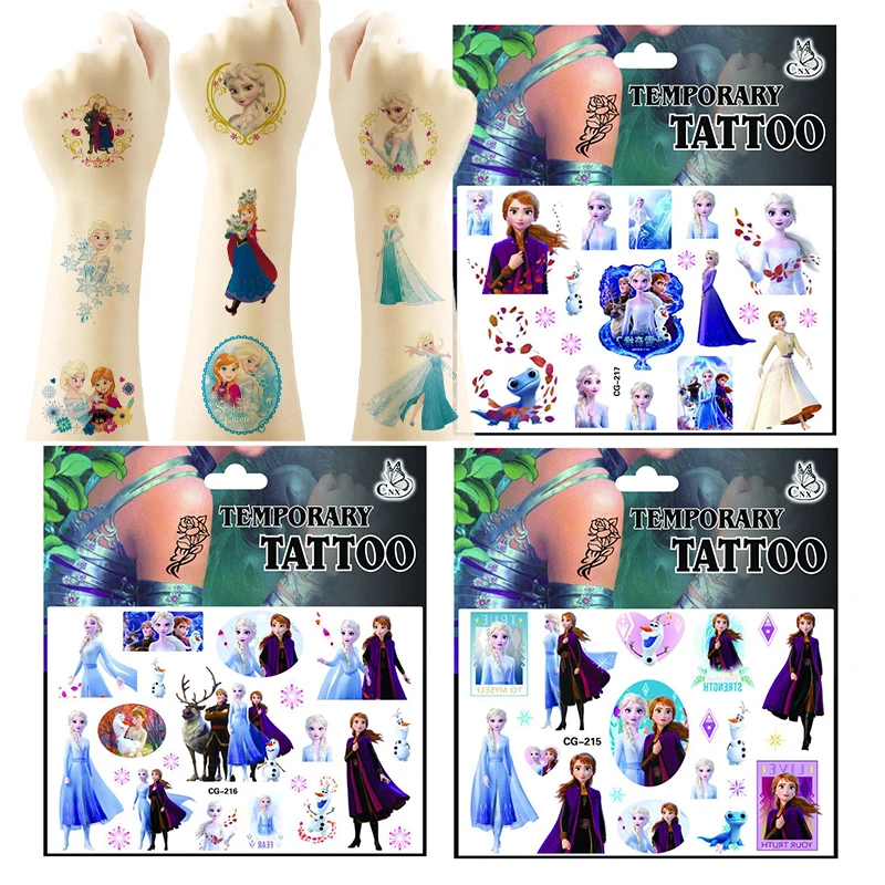 Random 2pcs Disney Frozen Tattoos Stickers Anna Elsa Princess Children Temporary Party Cartoon Sticker Toy Kids Gift