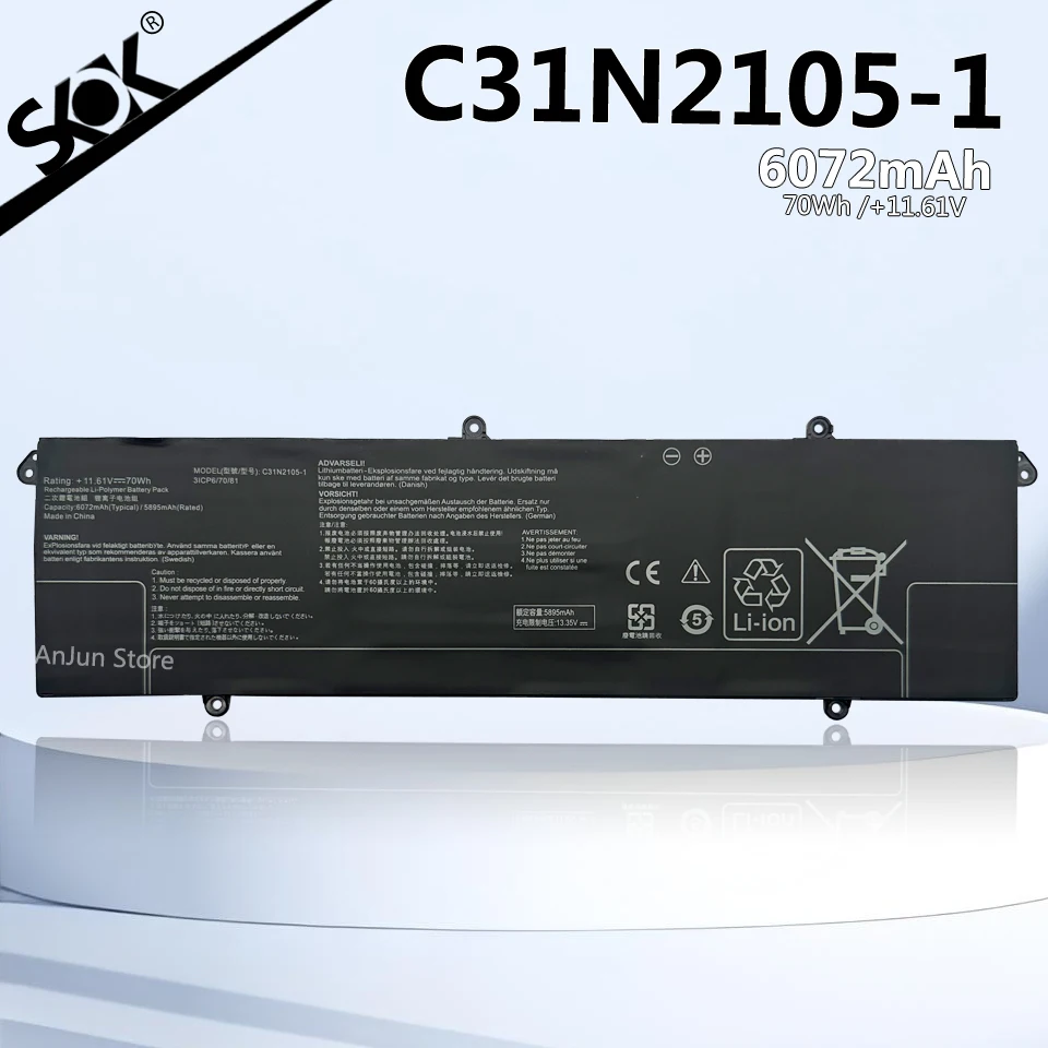 

11.61V 70Wh C31N2105 Battery Suitable For ASUS Twin 15 K3502ZA12500 15.6-inch Laptop Notebook K3502ZA K3502 C31N2105 -1 UX3404VC