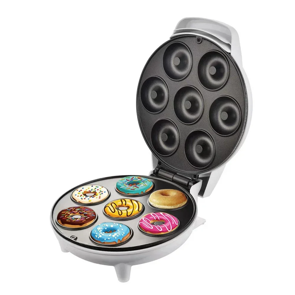 Mini Donut Maker Machine Non-stick Surface for Kids Breakfast Snack Desserts Makes 7 Doughnuts White Color Home Appliances