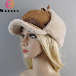 Sombrero de lana de piel auténtica Unisex, gorros de bombardero ruso Ushanka con orejeras de cuero de vaca, gorros gruesos de nieve, gorra de béisbol