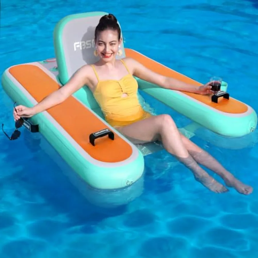 

Надувной плавающий шезлонг для взрослых с подстаканником и спинкой, синий, для бассейна, озера, вечеринок