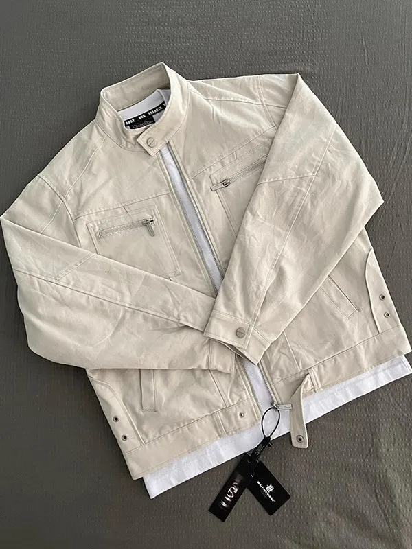 

Large Size 300 Pou American Retro Workwear Jaet Men's Sle Autumn Detroit Coat Stand Collar Couple's Trendy Top