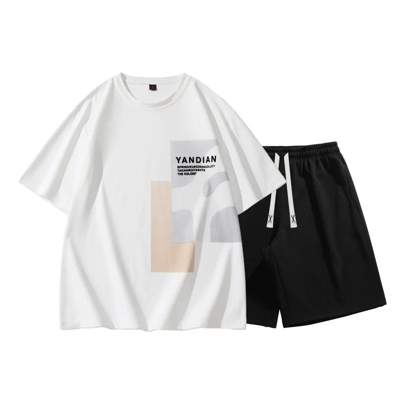 Ensemble T-shirt et short pour homme, style japonais et hongkongais, imprimé floqué, décontracté, sport, été