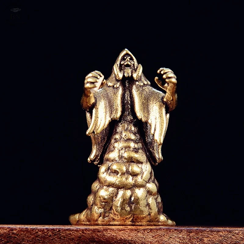 Punk Copper Brass Ghost Miniatures Figurines Desk Decorations Vintage Brass Home Decor Crafts Handmade Antique Men Ornaments
