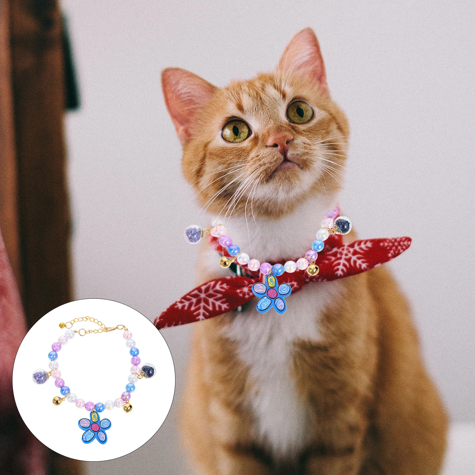 

Pet Pearl Collar Lightweight Eco Friendly Kitten Decorative Photo Prop Beaded Necklaces Adjustable Pet Necklace