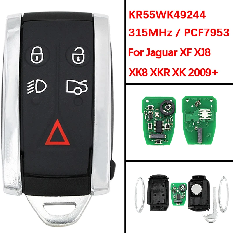 CN025005 Aftermarket 5 Buttons Smart Remote Key Fob 315MHz PCF7953A Chip KR55WK49244 For Jaguar XF XFR XK XKR 2009-2013