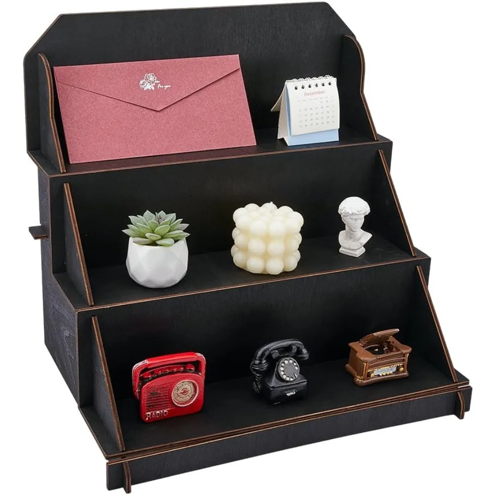 

3-уровневая деревянная портативная розничная настольная витрина, стойка для выставки товаров, черные стойки, настольные полки для продавцов, стойка для розничной торговли