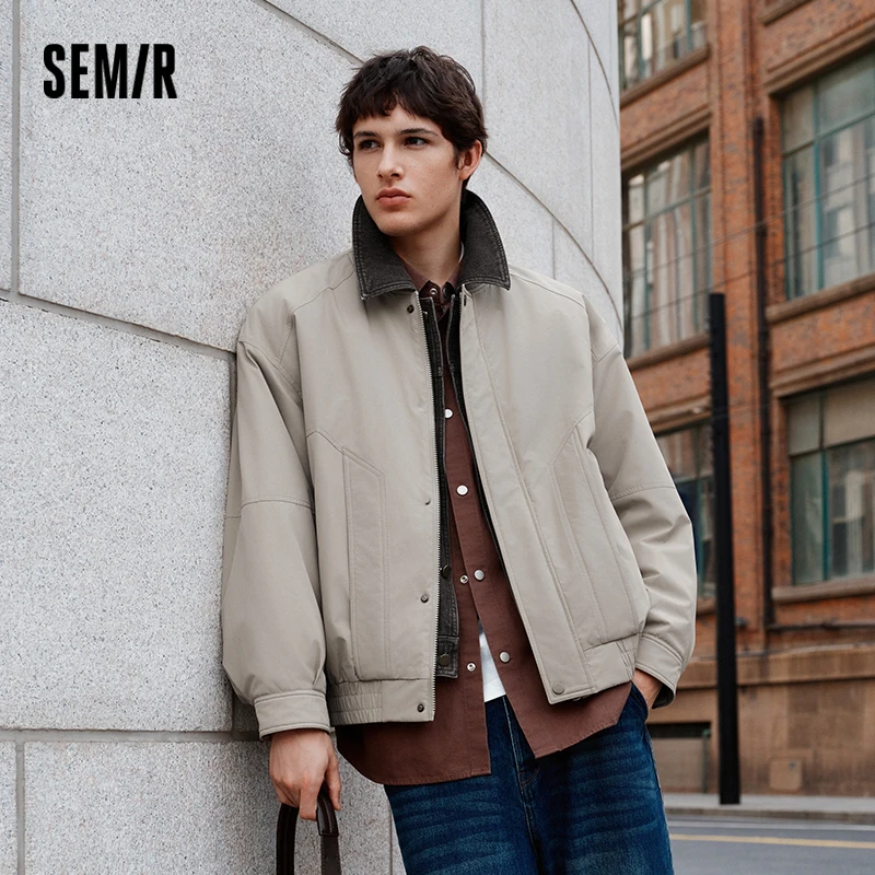 מעיל כותנה לגברים Semir מזויף שני חלקים ג'קט בומבר פאצ'וורק ג'ינס לפל 2025 חדש חורף בגדי גברים במידה גדולה