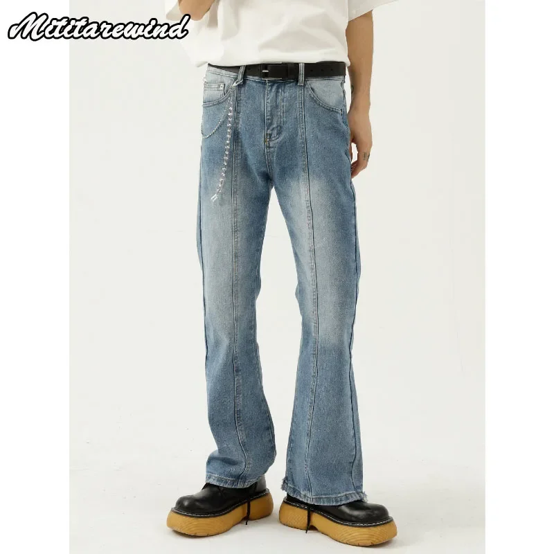 

Ins Fashion Straight Mens Jeans Full Length Y2k Wide Leg Trousers Four Seasons Loose Simple Distressed Wash Micro Flare Pants