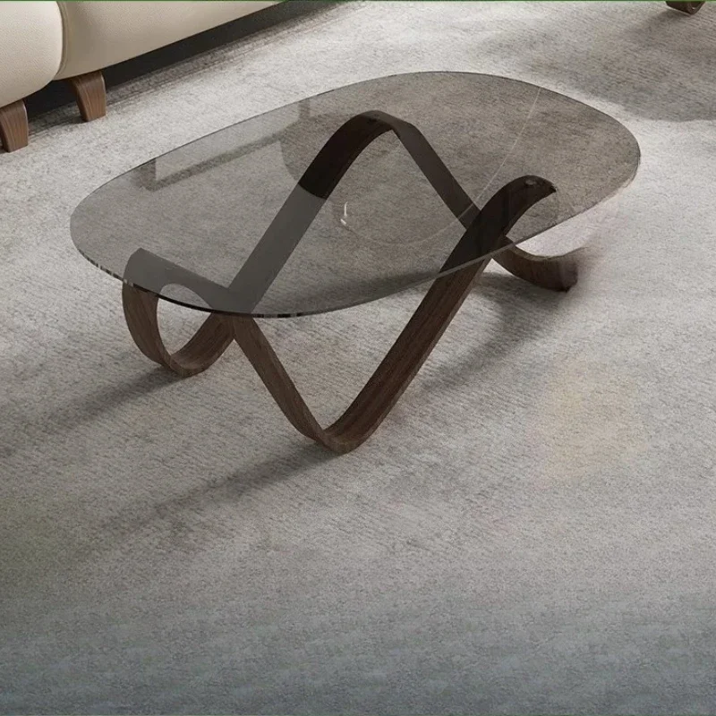 

Modern luxury Nordic style 3C tempered glass coffee table, living room coffee table, curved wood craftsmanship, Moore