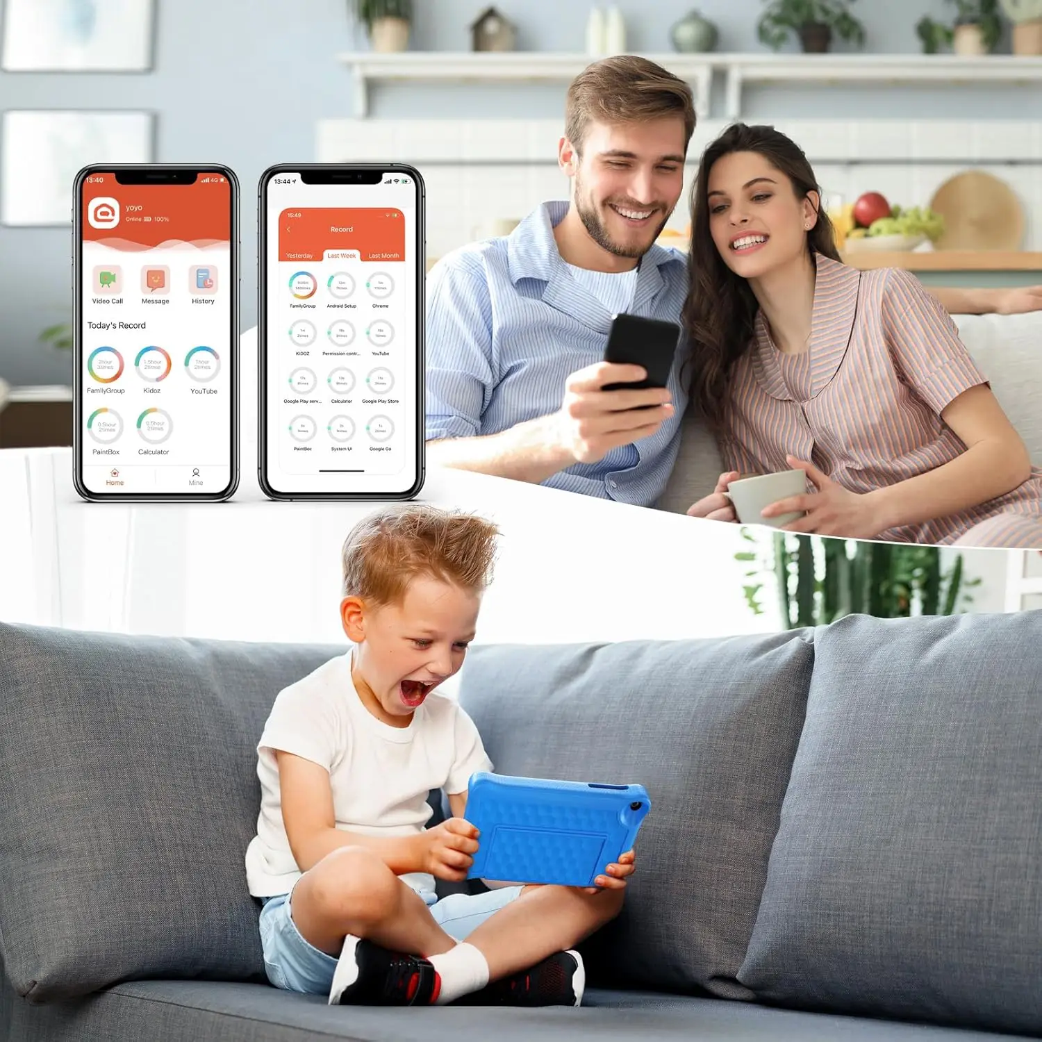 Tavoletta per bambini da 8 pollici Tavolette Android 12 2 GB RAM 64 GB ROM 1280 x 800 IPS Schermo HD WiFi Bluetooth Doppia fotocamera Custodia per controllo parentale