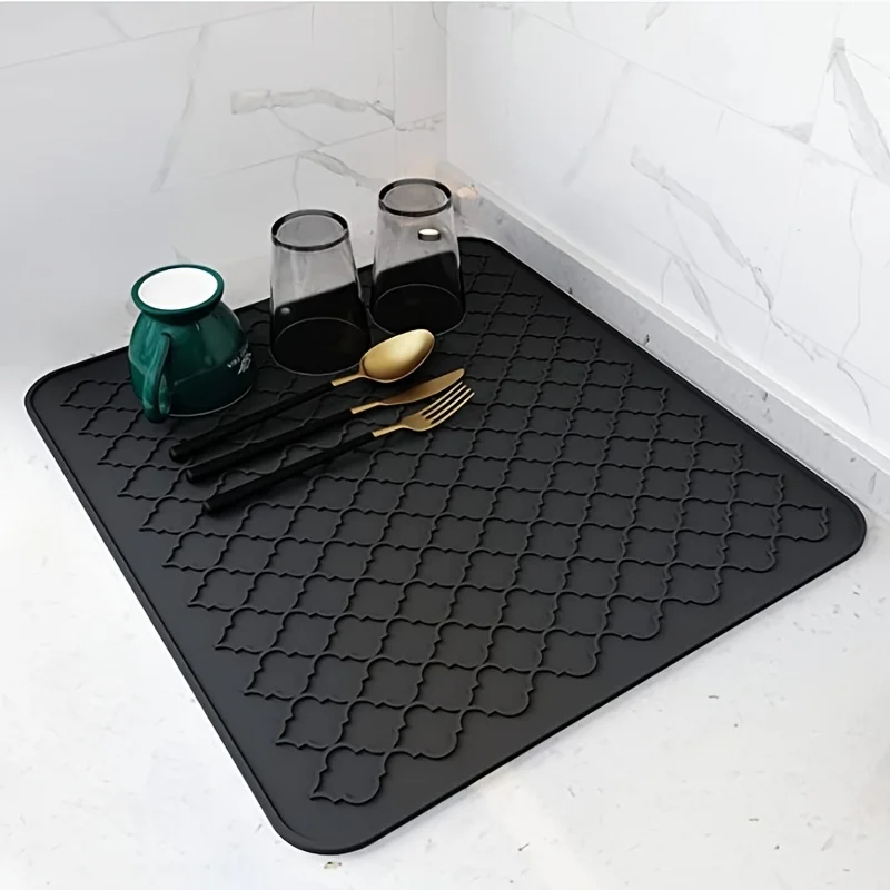 Tapete de secagem de prato para balcão de cozinha almofada de drenagem de silicone resistente ao calor antiderrapante pote prato copo almofada talheres bandeja placemat