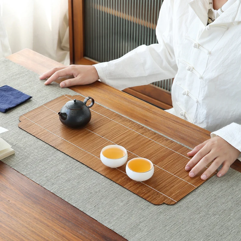 مجموعة وسادة عازلة من الكتان لولائم الشاي المصنوعة من الخيزران على طراز زن الصيني - حصيرة فنجان الشاي وغسل القلم وإكسسوارات شاي الكونغ فو للتخمير الجاف