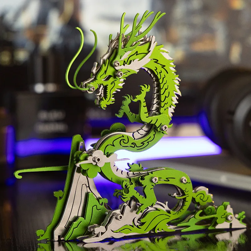 3D Puzzle Green Dragon Metal Model kits Ancient Divine beasts DIY Mechanical Assembly Toy For Kids Adults Gift 92PCS P531