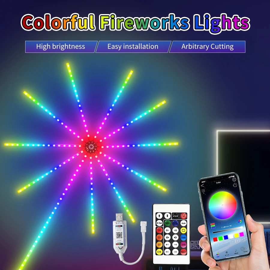 Bluetooth USB Firework Lights RGBIC LED String Lights Music Sync Dream Color Lamp for Festival Wedding Christmas Party Decor