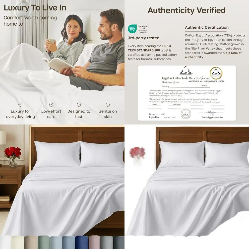 

Набор постельного белья из настоящего египетского хлопка King Size - Премиум-класс, глубокие карманы, мягкий сатин, дышащее и долговечное белье - Белый цвет