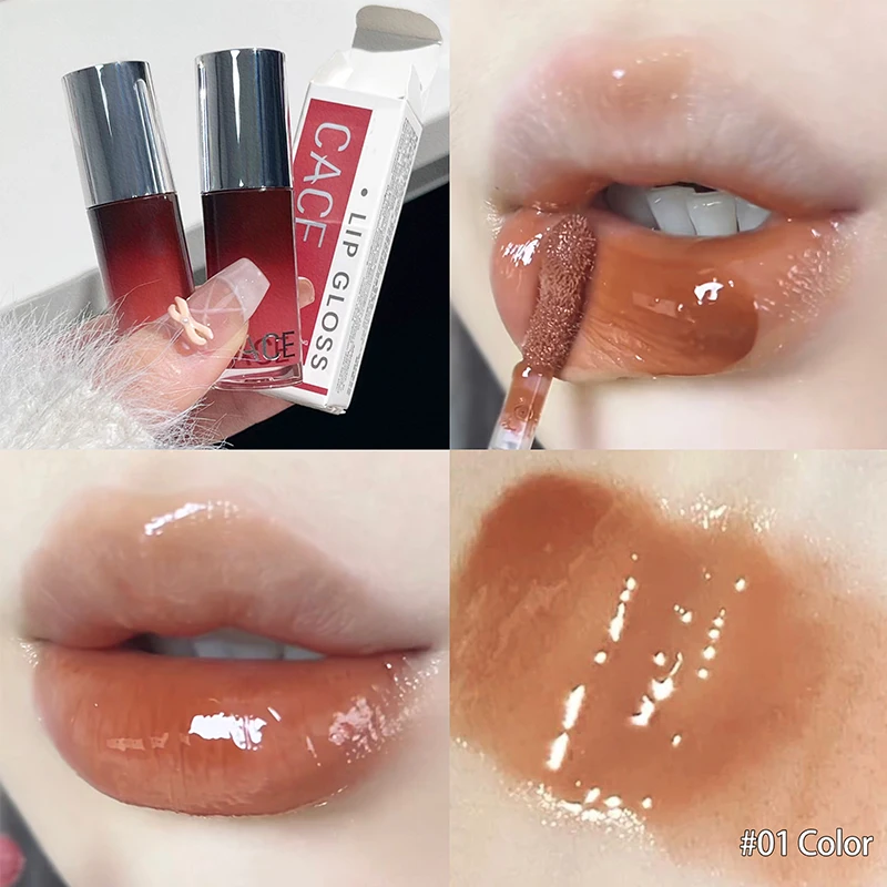 สีดําชาสีน้ําตาลลิปกลอส Mirror Water Lip Glaze สูง Pigment Moisturizing เซ็กซี่ Lip Tint Balm กันน้ําแต่งหน้าเครื่องสําอางเกาหลี