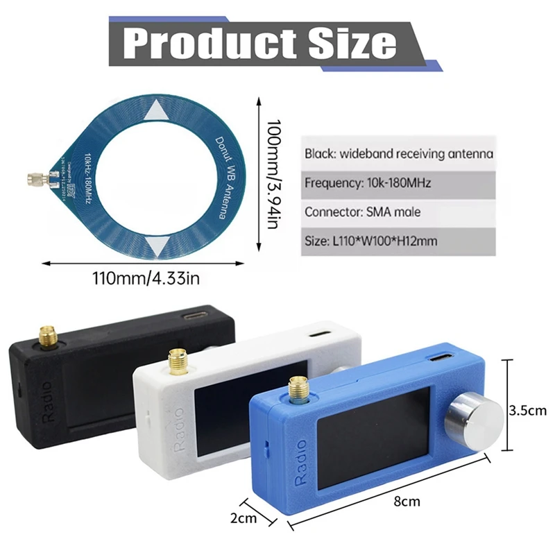 10Khz-180Mhz Mini Circle Antenna All Band Coverage Ring Donut Antenna Supports Shortwave/Medium Wave SDR Forradio Black