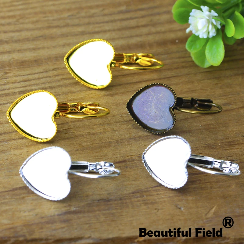 

Fit 12mm Heart Jagged Cabochon Earring Settings Ear Hooks Bronze Silver Rose Gold Color Plated Cameo Base Blank Tray
