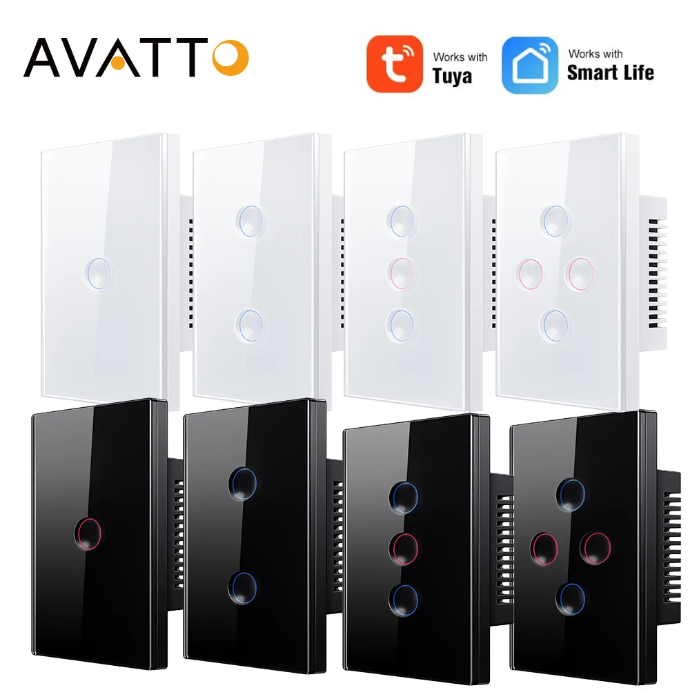 

AVATTO Tuya Zigbee Smart Groove Switch Neutral Wire Required 1/2/3/4 Gang Touch Light Switch Work with Alexa Google Home