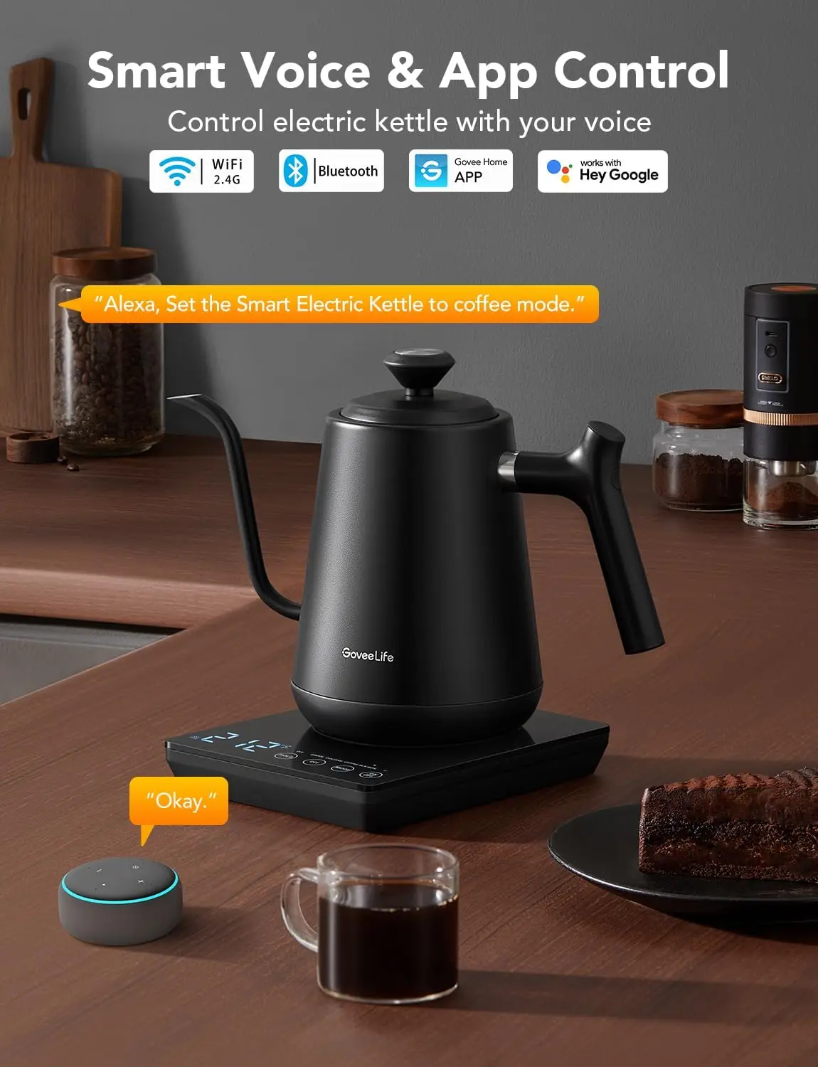 Pantalla LED, Control de temperatura Variable, 0,8 L, Compatible con Alexa, acero inoxidable